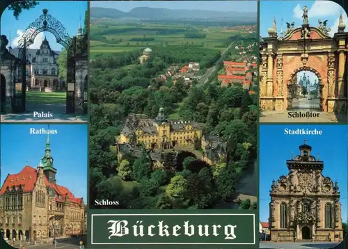 Ansichtskarte Bückeburg Luftbild, Schloss, Rathaus, Stadtkirche 1990