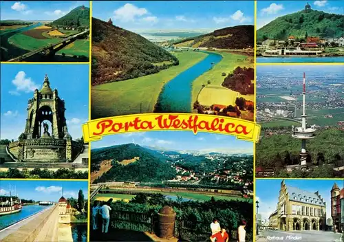 Porta Westfalica Brücke, Denkmal, Funkturm, Panorama, Rathaus Minden 1994