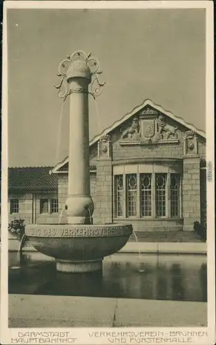 Ansichtskarte Darmstadt Hauptbahnhof, Brunnen 1928