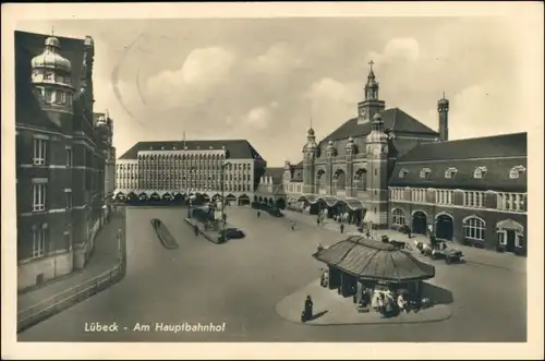 Ansichtskarte Lübeck am Hauptbahnhof 1944