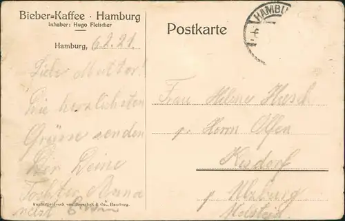 Ansichtskarte Altona-Hamburg Bieber Kaffee - Aufgang zum Wintergarten 1921