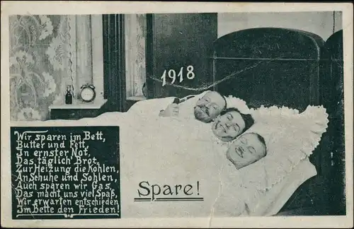 Ansichtskarte  Kriegspropaganda - Spare... Scherzkarte Bett 1918 