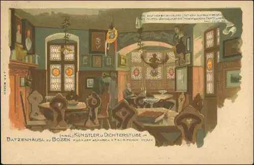 Cartoline Bozen Bolzano Künstlerkarte - Batzenhäusl - Innen 1908 