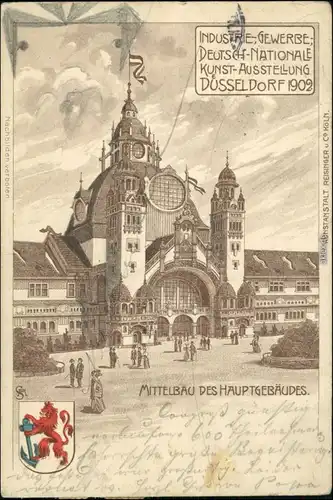 Düsseldorf Heraldik-  Mittelbau Hauptgebäude Kunst Gartenbauausstellung 1904