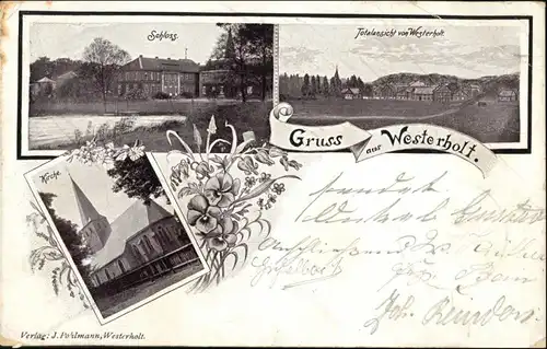 Westerholt-Herten (Westfalen) 3 BIld: Schloss, Stadt, Kirche 1900 
