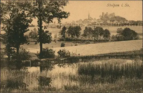 Ansichtskarte Stolpen Flusspartie und Stadt 1913 