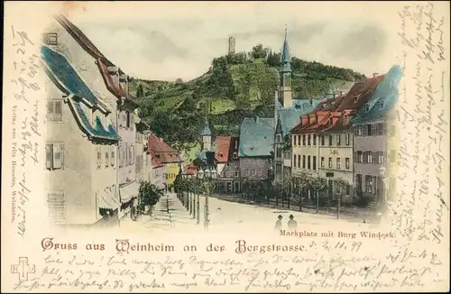 Ansichtskarte Weinheim (Bergstraße) Marktplatz - Geschäfte 1899 