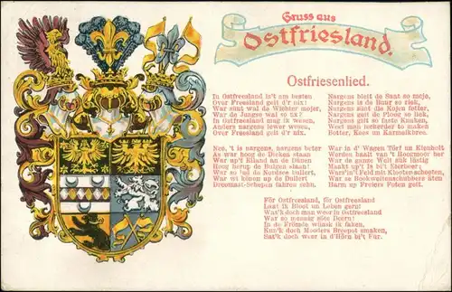 _allgemein Schleswig Hollstein Heraldik AK - Ostfriesenlied - Ostfriesland 1927 