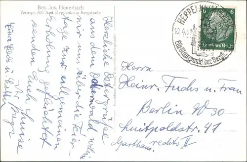 Kirschhausen  Odenwald-Heppenheim  Bergstraße Pension und Kaffee Villa   1934