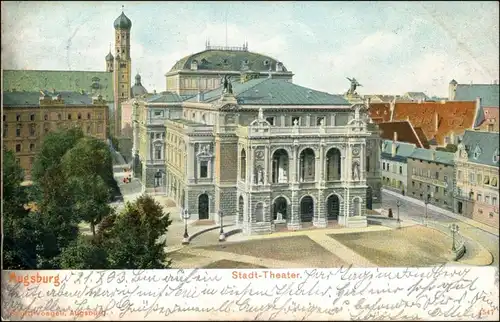 Ansichtskarte Augsburg Partie am Stadttheater 1903 