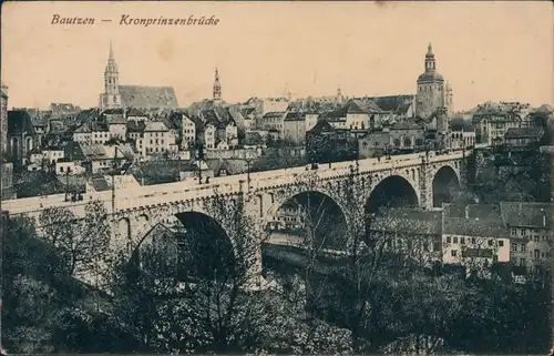 Ansichtskarte Bautzen Budyšin Kronprinzenbrücke 1916