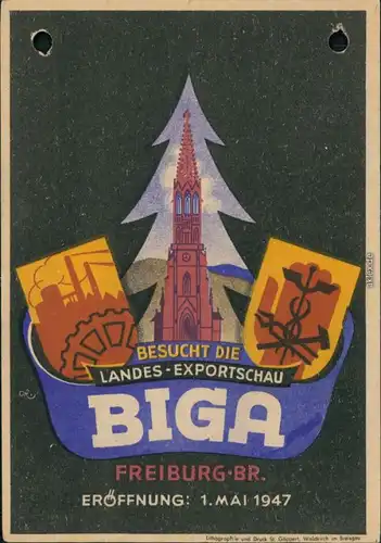 Ansichtskarte Freiburg im Breisgau Künstlerkarte BIGA - Exportschau 1947 
