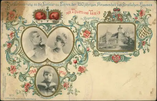 Ansichtskarte Regensburg 150 Jahre Thurn und Taxis Ganzsache 1899 Goldrand