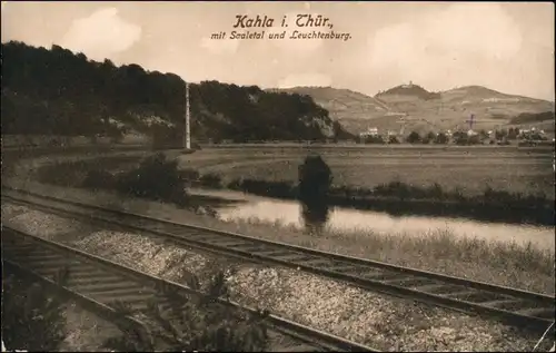 Ansichtskarte Kahla (Thüringen) Bahnstrecke - Saaletal, Leuchtenburg 1914 