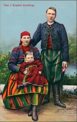 Postcard Polen (Allgemein) Vater, Mutter u. Kind - Typen Lowicz 1916 