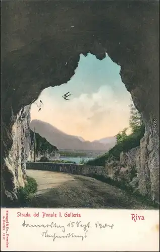 Cartoline Riva del Garda Strada del Ponale I. Galleria/Straße 1908 
