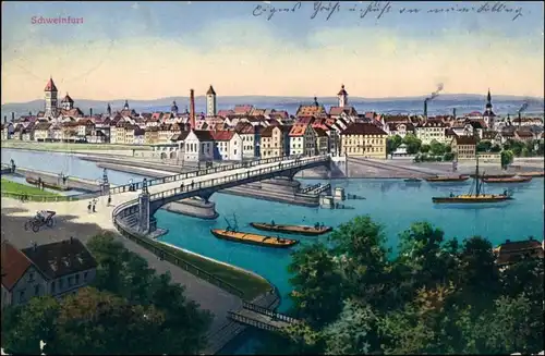 Ansichtskarte Schweinfurt Brücke, Stadt - Künstlerkarte 1914 