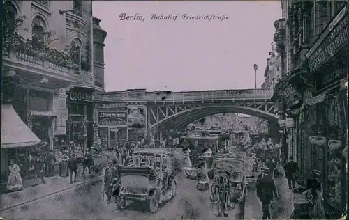 Ansichtskarte Mitte-Berlin Bahnhof - Friedrichstrasse - Autos 1916 