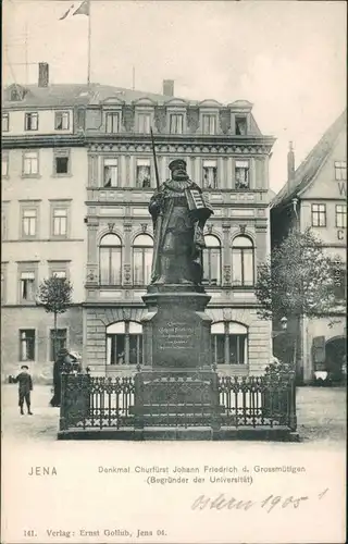 Ansichtskarte Jena Denkmal Kurfürst Jhann - Geschäfte 1905 