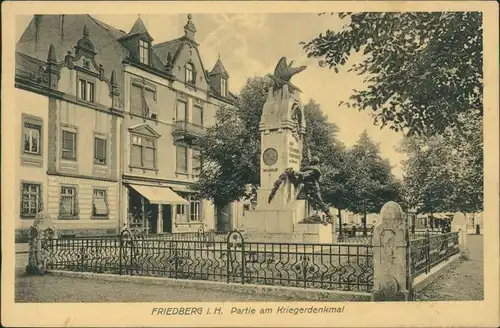 Friedberg (Hessen) Geschäft, Straßenpartie - Kriegerdenkmal 1913 