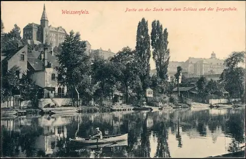 Ansichtskarte Weißenfels Partie an der Saale mit Schloß und Bergschule 1913 
