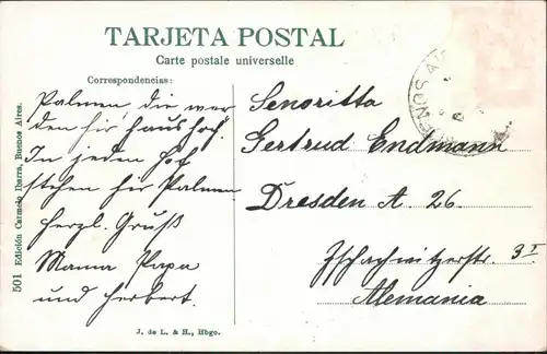 Postcard Buenos Aires Avenida Sarmiento Argentinia  1909