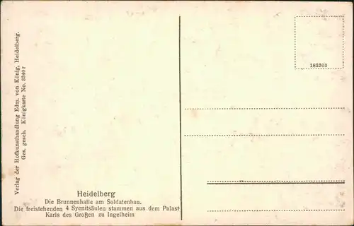 Ansichtskarte Heidelberg Brunnenhalle am Soldatenbau 1915