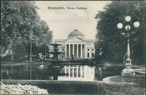 Ansichtskarte Wiesbaden Laterne, Fontaine und Neues Kurhaus 1907 