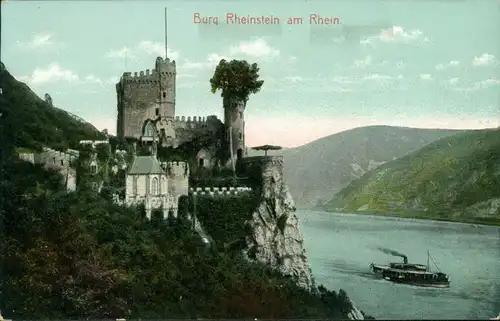 Ansichtskarte Bingen am Rhein Dampfer Burg Rheinstein 1908 