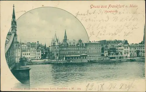 Ansichtskarte Frankfurt am Main Effektkarte - Mainpartie - Brücke 1900 
