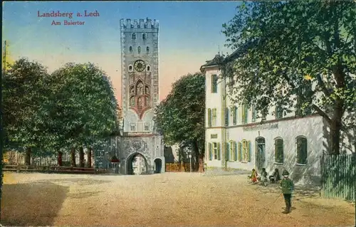 Ansichtskarte Landsberg am Lech Straßenpartie - Bayertor 1925 