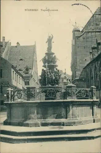 Ansichtskarte Nürnberg Straßenpartie - Tugendbrunnen 1929 
