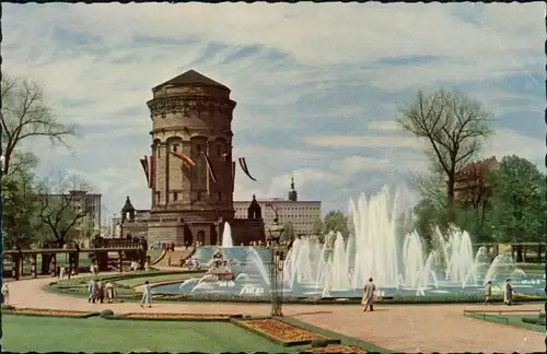 Ansichtskarte Mannheim Wasserturm - Fahnen, Wasserspiele 1959