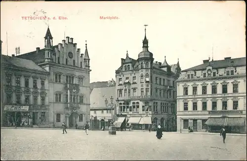 Tetschen-Bodenbach Decín Marktplatz, Hotel Baum - Geschäfte 1907 