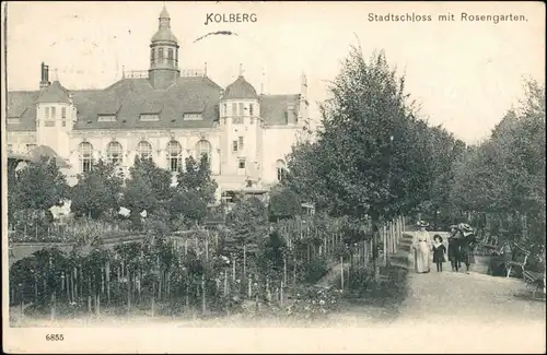 Postcard Kolberg Kołobrzeg Strandschloss mit Rosengarten 1906 