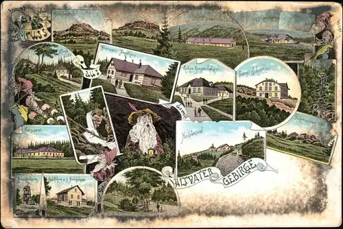 Freiwaldau Jeseník Litho AK: Bauden Altvatergebirge / Hrubý Jeseník 1898 