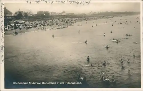 Misdroy Międzyzdroje Strand, Promenade in der Hochsaison - Fotokarte 1928 