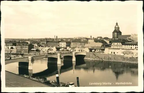 Landsberg (Warthe) Gorzów Wielkopolski Stadt, Brücke, Fabriken und Dampfer 1937 