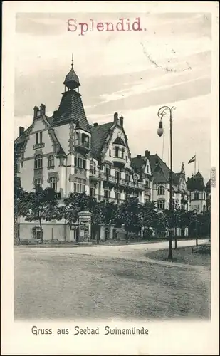 Postcard Swinemünde Świnoujście Straßenpartie - Hotel 1908 