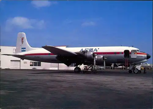 Ansichtskarte  Propellerflugzeug Douglas DC-6 BF, AESA Airlines YS-05C 1990