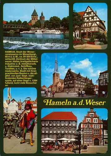 Ansichtskarte Hameln Rattenfänger, Markt, Kirche, Weser 1993