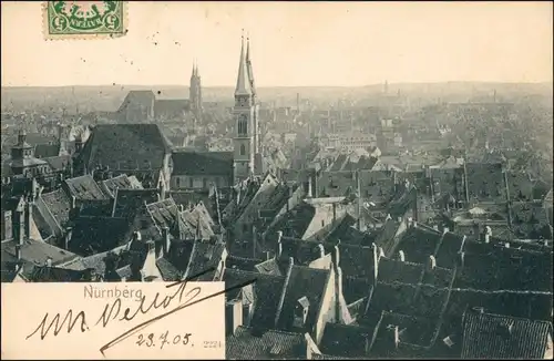 Ansichtskarte Nürnberg Blick über die Dächer der Stadt 1905 