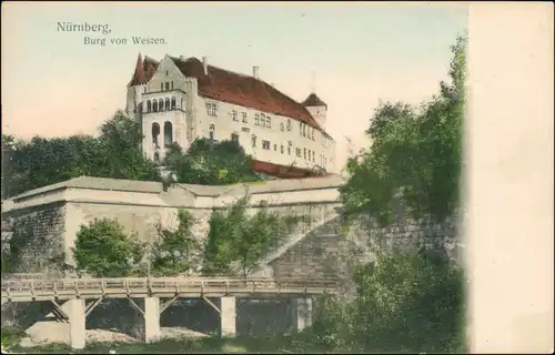 Ansichtskarte Nürnberg Brücke und BUrg von Westen (coloriert) 1906 