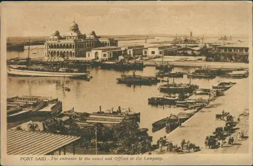 Port Said بورسعيد (Būr Saʻīd) The entrance to the canal  Offices Company 1925