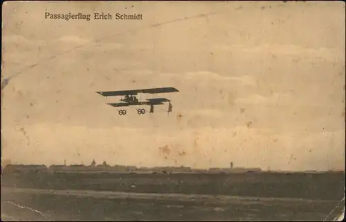 Ansichtskarte Leipzig Doppeldecker Passagierflug Erich Schmidt 1913 