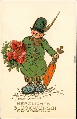 Ansichtskarte  Geburtstag: Kobolt, Blumen und Schirm 1913 Prägekarte