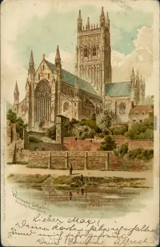Postcard Worcester Worcester Cathedral from the River Severn 1903
