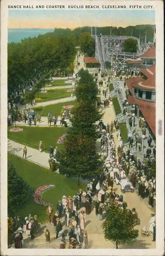Postcard Cleveland Dance Hall and Coaster, Euclid Beach 1925
