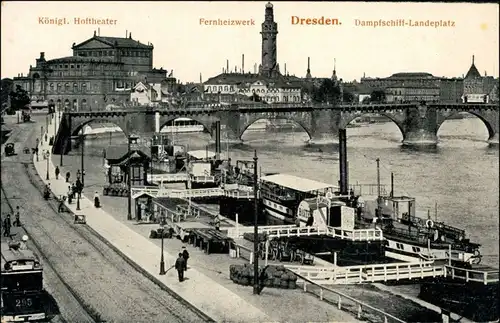 Innere Altstadt-Dresden Straßenbahn, Dampferlandeplatz - Fernheizkraftwerk 1914 