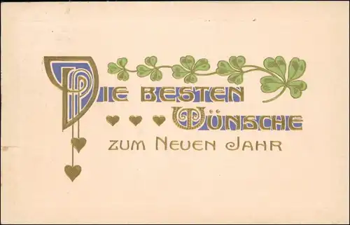 Ansichtskarte  Kleeblatt - Jugenstil-Ornament, Neujahr 1907 Goldrand